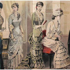 1881 The Opera Box Hand Colored Engraving Victorian Women's Fashion DWQQ21